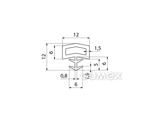 Silikonový profil tvarový s dutinkou, 12x12/6mm, 55°ShA, -60°C/+180°C, transparentní